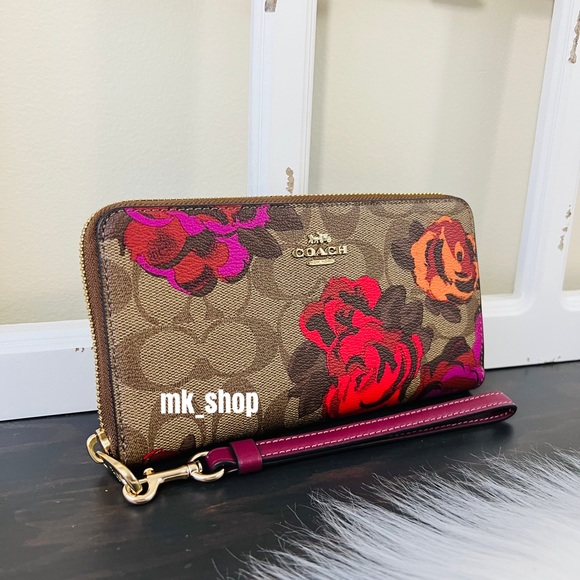 COACH Jumbo Flower Signature Zip Wristlet Wallet - Picture 3 of 14